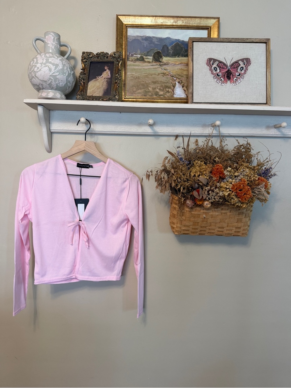 PrettyLittleThing Pale Pink Tie-Front Long Sleeve Cardigan